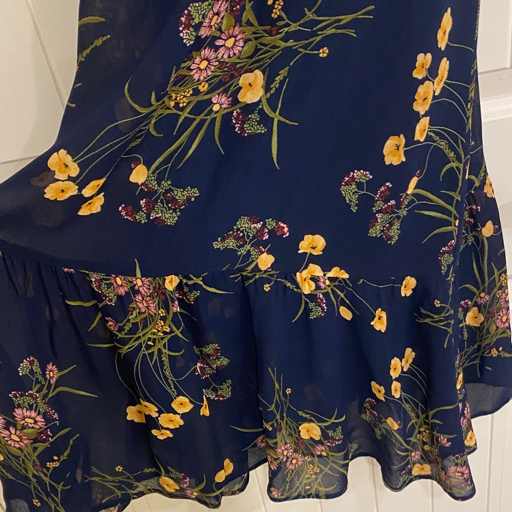 Reformation Floral Tie-Strap Midi Dress Navy Yellow Rose Nikita Size 0 - Picture 6 of 9
